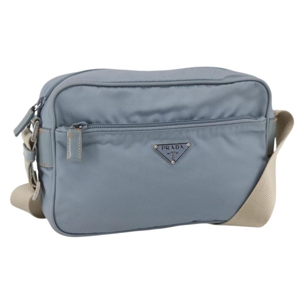 Authentic PRADA Shoulder Bag Nylon Light Blue Silver - Picture 1 of 16